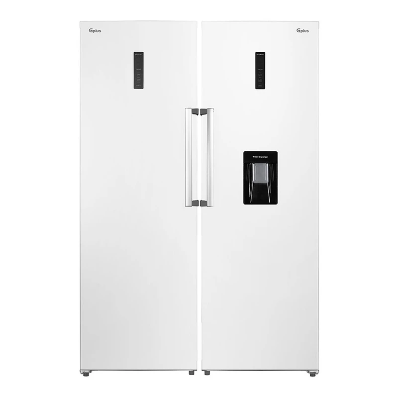 یخچال فریزر دوقلو 32 فوت جی پلاس مدل GRF-P2736-FW/LW، دارای سرمایش و انجماد سریع، با ارتفاع 185، پهنای 119 و عمق 65 سانتی متر، میزان مصرف انرژی A++، دارای 4 طبقه در یخچال و 4 کشو در فریزر